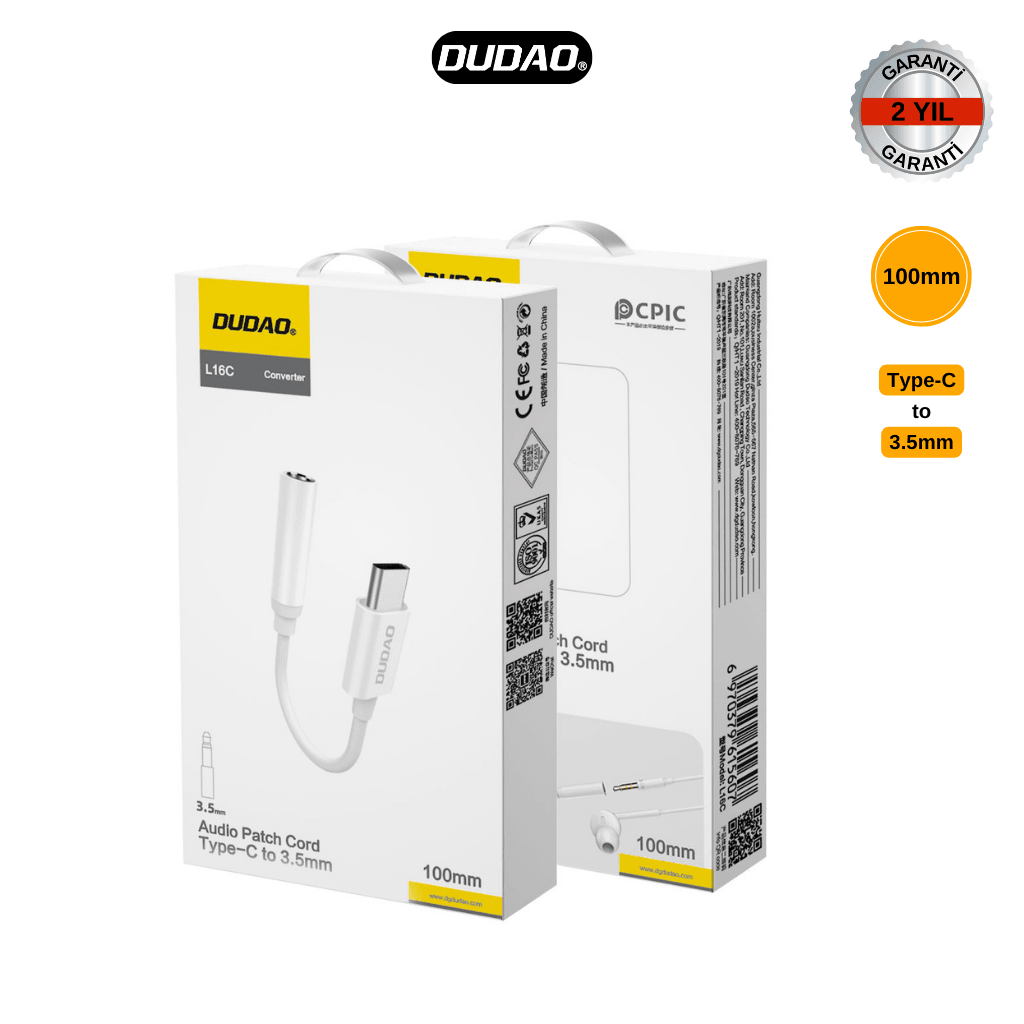image_1950-63.png DUDAO L16C 3.5mm AUX to Type-C Dönüştürücü Kablo (10 CM) - Görsel 1