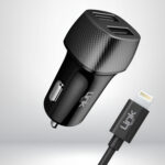 C492 Safe Karbon Görünümlü Lightning Kablolu 12W Araç Şarj Aleti